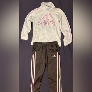 Girls Size 5 Adidas Track Suit Black Teal Soccer 2 Piece Pants Jacket